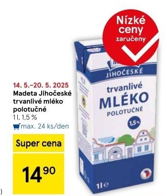 Mléko trvanlivé Jihočeské Madeta - 1,5% polotučné