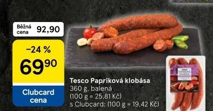 Papriková klobása Tesco