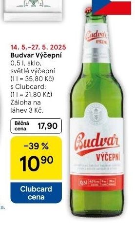 Pivo světlé výčepní Budweiser Budvar