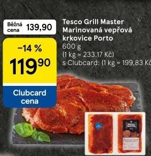 Vepřová krkovice marinovaná bez kosti Porto Grill Master Tesco