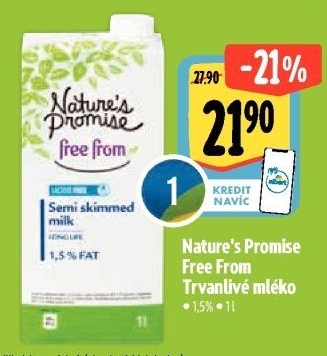 Mléko trvanlivé bez laktózy Free From Nature'