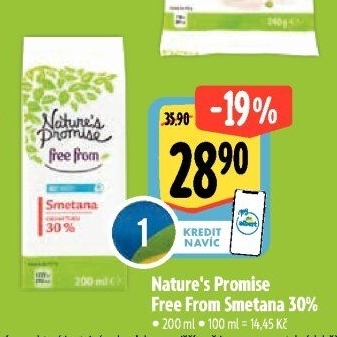 Smetana bez laktózy Free From 30% Nature'
