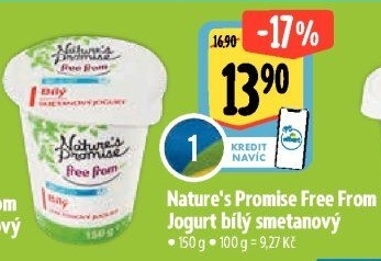 Bílý jogurt smetanový bez laktózy Free From Nature'