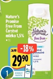 Mléko čerstvé bez laktózy Free From Nature'