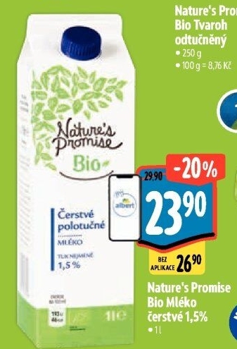 Mléko čerstvé bio Nature'