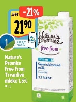 Mléko trvanlivé bez laktózy Free From Nature'