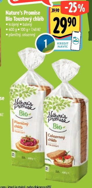Toustový chléb Bio Nature'