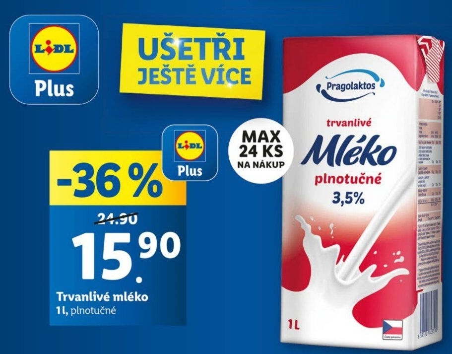 Mléko trvanlivé Pragolaktos - 3,5% plnotučné