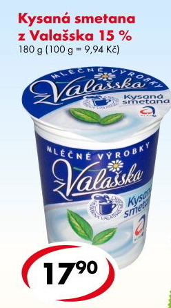 Smetana zakysaná z Valašska Mlékárna Valašské Meziříčí 15%