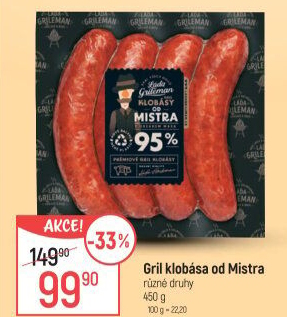 Grilovací klobása od Mistra Láďa Grileman Kostelecké uzeniny