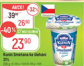 Smetana ke šlehání Mlékárna Kunín 31%