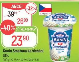 Smetana ke šlehání Mlékárna Kunín 31%