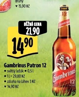 Pivo světlý ležák 12° Patron Gambrinus
