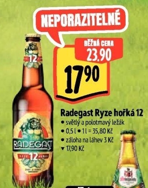 Pivo světlý ležák 12° Ryze hořká Radegast