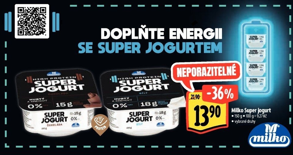 Super jogurt bílý High protein 0% Milko