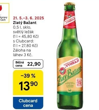 Pivo světlý ležák 12° Zlatý Bažant