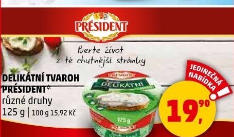 Tvarohové pomazánky Delikátní Président