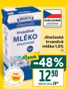 Mléko trvanlivé Jihočeské Madeta - 1,5% polotučné