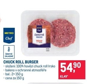 Hovězí burger Chuck roll Metro Chef