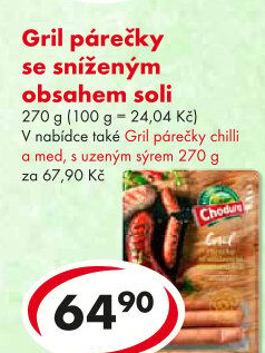 Párky grilovací se sníženým obsahem soli Beskydské uzeniny Chodura