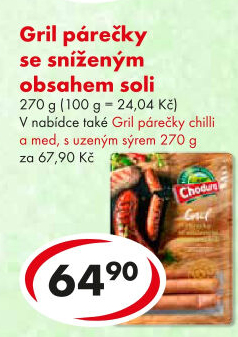 Párky grilovací se sníženým obsahem soli Beskydské uzeniny Chodura