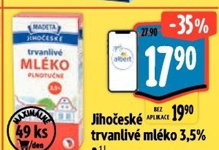Mléko trvanlivé Jihočeské Madeta - 3,5% plnotučné