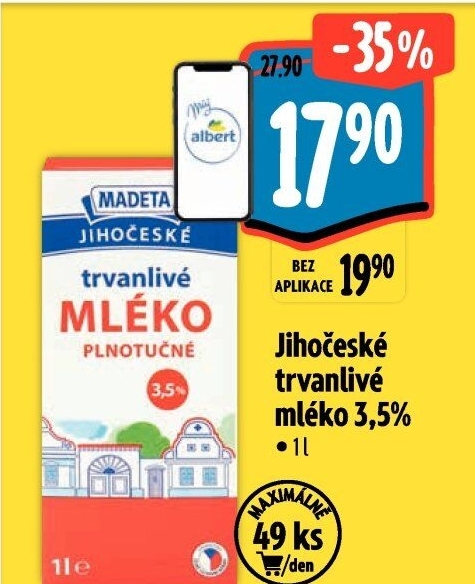 Mléko trvanlivé Jihočeské Madeta - 3,5% plnotučné