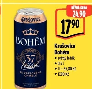 Pivo světlý ležák Bohém Krušovice