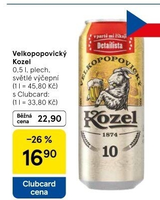 Pivo světlé výčepní 10°Velkopopovický Kozel