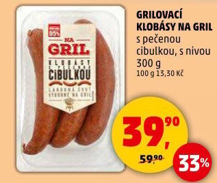 Klobása s pečenou cibulkou Na gril Penny