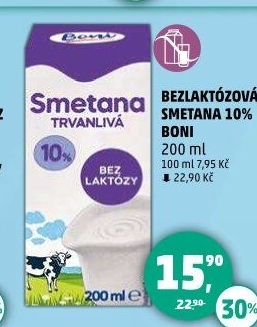 Smetana na vaření 10% bez laktózy Boni