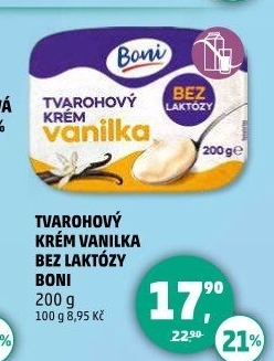 Tvarohový krém ochucený bez laktózy Boni