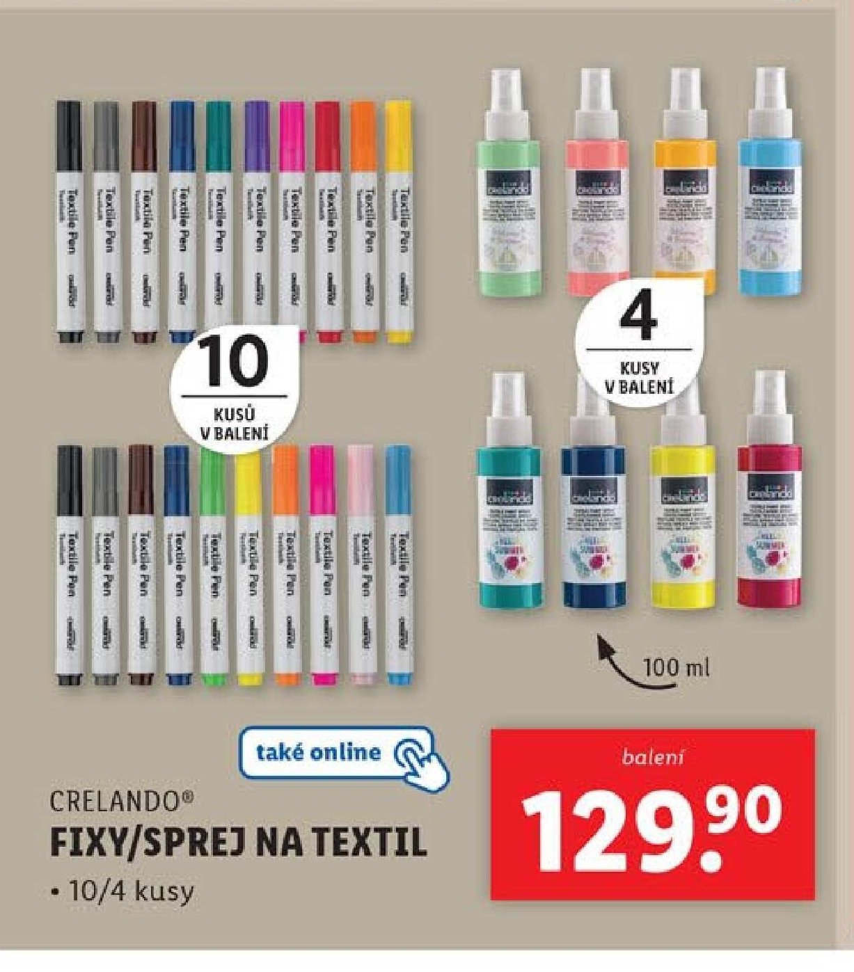 Crelando Fixy/sprej na textil - 10/4 kusy