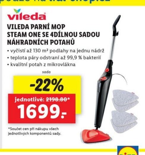 Vileda parní mop Steam One se 4dílnou sadou náhradních potahů