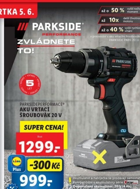 Aku vrtací šroubovák Parkside Performance