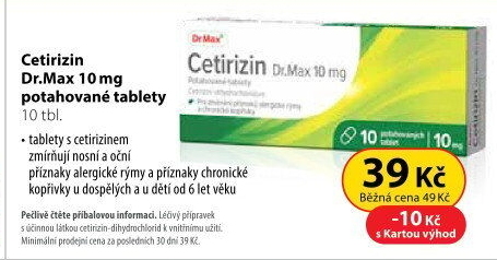 Tablety na zmírnění alergie Cetirizin Dr.Max