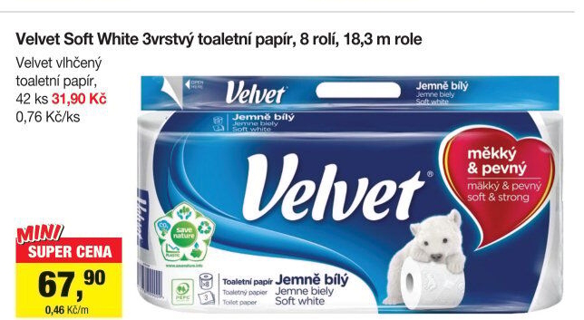 Toaletní papír vlhčený Velvet