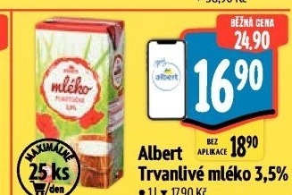 Mléko trvanlivé Albert - 3,5% plnotučné