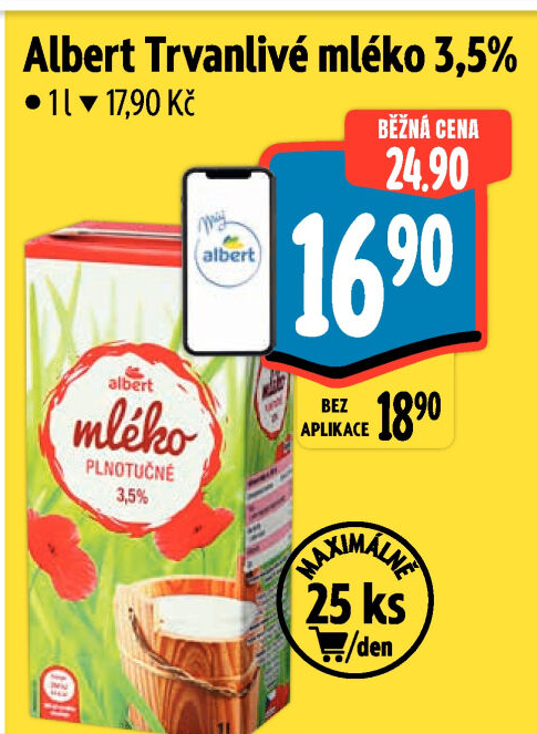 Mléko trvanlivé Albert - 3,5% plnotučné