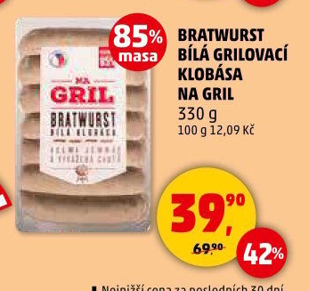 Klobása bílá grilovací bratwurst Na gril Penny
