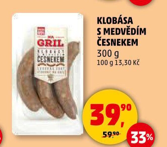 Klobása s medvědím česnekem Na gril Penny