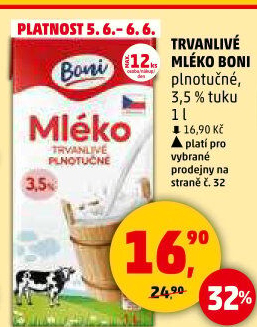 Mléko trvanlivé Boni - 3,5% plnotučné
