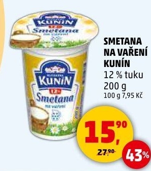 Smetana na vaření Mlékárna Kunín 12%