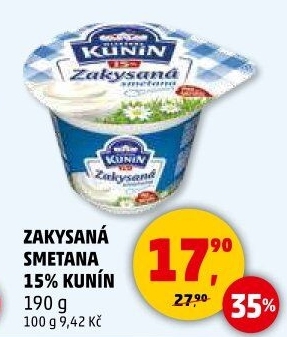 Zakysaná smetana Mlékárna Kunín 15%