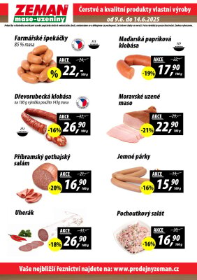 akční leták ZEMAN maso - uzeniny 9.6.2025-14.6.2025