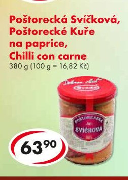 Poštorecká Svíčková, Poštorecké Kuře na paprice, Chilli con carne