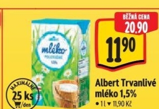 Mléko trvanlivé Albert - 1,5% polotučné