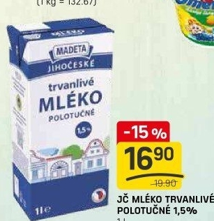Mléko trvanlivé Jihočeské Madeta - 1,5% polotučné
