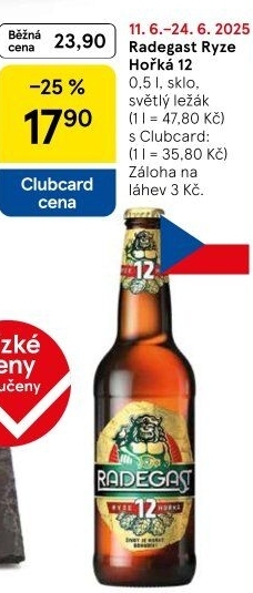 Pivo světlý ležák 12° Ryze hořká Radegast