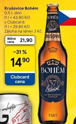 Pivo světlý ležák Bohém Krušovice